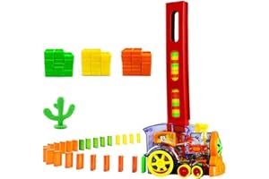 Besylruy Domino Train Toy Set with 80 Domino Blocks Automatic Train with Light and Sound Kids Electric Stacking Toys Gift for Girls & Boys