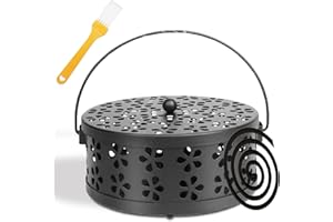 ‎LEONSHCO Mückenspirale Halter,Metallisch Moskito Spulenhalter,Hollow Mosquito Coils Box,Tragbarer Meditativer Dekorativer Räuchergefäß Mit Griff,Einsetzbar in Haus,Einkaufszentrum,Bad,Etc(A-Schwarz)