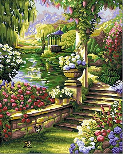 [ New Release ] Diy Oil Painting by Numbers, Paint by Number Kits - Flower Embankment 16*20 inches - Digital Oil Painting Canvas Wall Art Artwork Landscape Paintings for Home Living Room Office White Christmas Decor Decorations Gifts - Diy Paint by Numbers Diy Canvas Kit for Adults Advanced Children Seniors Junior - New Arrival