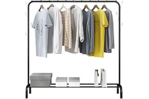 PetHot Clothes Rail, Metal Heavy Duty Garment Hanging Rack with Storage Shelf, Store Boxes Shoes Coats Clothing and Bags (Black)