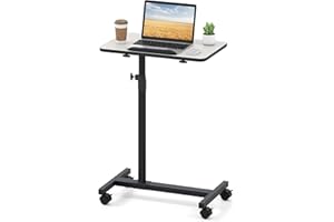 ‎GYMAX GYMAX höhenverstellbarer Betttisch auf Rollen, Pflegetisch mit 360° neigbare & drehbare Tischplatte, Laptoptisch, Krankentisch, Beistelltisch für Pflegebett oder Krankenbett (Braun + Schwarz)