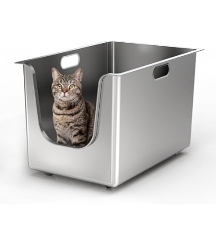 Kalolary Kalolary Bac à Litière Pour Chat En Acier Inoxydable Avec Couvercle, Bac à Litière