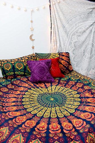 marubhumi® Traditionelle indische Hippie Baumwolle Tapisserie, Rainbow Boho Hippie Strand Überwurf Vorhang, Wandbehang, Bohemian Wandbehang, 215 x 235 cm - 3