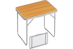 WOLTU Table de Camping Pliante, en Aluminium et MDF, Table de Jardin, Portable, pour Plage Balcon 70x60x50 cm, Chêne