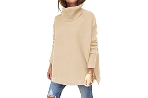 Rayson Suéter de Cuello Alto Mujer Jersey de Punto Casual de Color Sólido Jersey de Cuello Vuelto Manga Larga Caliente en Invierno