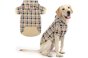 EXPAWLORER Plaid Dog Hoodie British Style - Tartan Pet Clothes Warm Dog Jumper with Lead Hole, Hooded Puppy Sweatshirt Cold Weather Clothing Outfit, Winter Coat for Small Medium Large Dogs, Beige XL