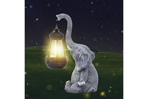 HIAME Figuras decorativas de jardín con luz solar, estatua de elefante de pato de animales, decoración para jardín, figuras de jardín, escultura con iluminación solar, adornos para exteriores,