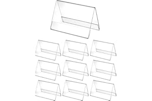 QWORK® 10 Piezas Expositor Etiquetas de Acrílico Transparente, 10 x 6 cm, Espesado 2 mm, Portaetiquetas de Mesa para Etiquetas de Nombre, Etiquetas de Precio