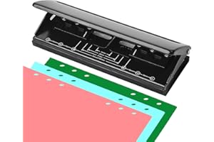 DELAMIYA 6-otworowy dziurkacz z metalu, A5 A6 A7 6-pierścieniowy dziurkacz ze znacznikiem pozycjonowania, 6 arkuszy, średnica otworu 5 mm, 6 otworów do segregatora, dziurkacz do formatu A3, A4, A5, 6 arkuszy,