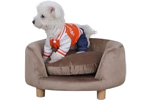 PWTJ Round Pet Sofa Bed for Small-Medium Dogs & Cats, Plush Velvet Fabric with Removable Cushion & Plastic Legs, Soft Luxury Pet Bed, Cozy Cat & Dog Bed (Brown)