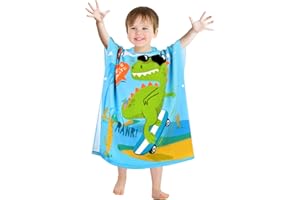 VOBUKE Kids Poncho Hooded Towels, Children Hooded Swimming Towels Bathrobe Microfiber Ultra Soft and Extra Large Changing Robe Surfing Towel for Girls Boys Toddler 0-7 Years Old (Dinosaur)