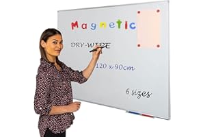Wonderwall Magnetic Whiteboard, 1200 x 900 mm, Smooth Dry-Wipe Aluminium Frame with Clip-on Pen Tray - Ideal for Office, School, Office, Home