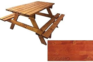 TOTAL WOOD 2012, Mesa de Picnic con Dos Bancos Incorporados, Modelo Classico con Tablero de una Sola Pieza, de Madera Maciza, Conjunto de Camping Tablero + Asientos, Made in Italy (150x160x80, Caoba)
