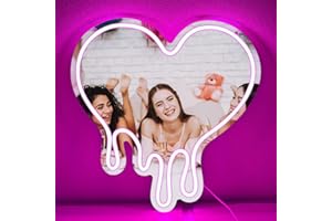PILOYINDE Amour Néons Miroir Coeur Led Néon Décoration Murale USB Alimentation Néon Signe pour Coiffeuse Chambre Salon Filles Cadeau Néon Signe Miroir Décoration Murale