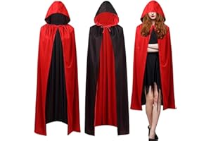SUNSHINE SMILE Halloween Umhang,Vampir Umhang,Sensenmann Kostüm,Draculas Umhang,Vampir Halloween Kostüm,Umhang Schwarz Rot,Unisex Umhang mit langer Kapuze,Halloween Vampir Kostüm Umhang