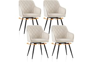 TUKAILAi Swivel Dining Chairs Set of 4 Cream Velvet Upholstered Accent Chairs with Arms and Metal Legs, Bedroom Vanity Desk Chair No Wheels, Kitchen Tub Chairs for Home Office Living Room