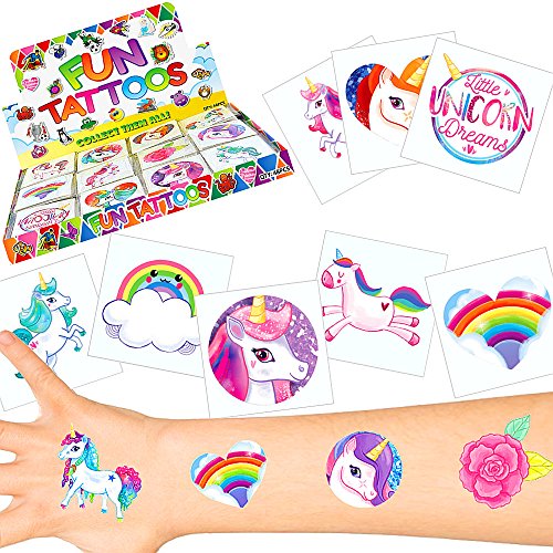 German Trendseller - 72 x Tatouages temporaires de Licornes┃Tatouages ephémères┃l'anniversaire d'enfant┃Petit Cadeau┃ Motifs avec Accessoires de Licornes