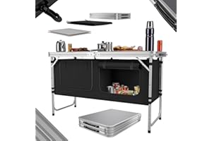 ‎24MOVE 24MOVE® Campingküche faltbar, höhenverstellbarer Campingschrank Alu Reiseküche mit Arbeitsplatte und Staufächern, Outdoor Camping