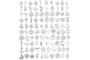 COGCHARGER 100 colgantes de acero inoxidable con forma de árbol de flores y hojas huecas, formas mixtas para hacer joyas, collares, aretes, pulseras