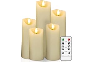 KeeFos【5 Sets Candele LED, Candele Senza Fiamma, Candele Flickering Flameless, Candele All'aperto, con Telecomando e Funzione Timer per Compleanno, Festa, Matrimonio, Hotel - Bianco