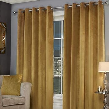 Riva Paoletti Verona Ringtop Eyelet Curtains Pair Ochre Yellow
