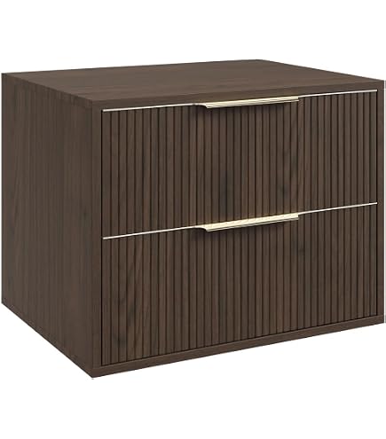 Meuble Sous Vasque Suspendu Strié Terracotta - 80 Cm - 2 Tiroirs Coulissants Soft Close - MDF - Modèle Pavani