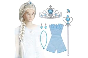 Vicloon Princesa Accesorios Conjunto Peluca/Corona/Sceptre/Anillo/Pendientes/Collar/Guant 9pcs