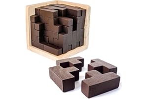 SHARP BRAIN ZONE Original 3D Brain Teaser Wooden Puzzles for Adults and Kids, Genius Skills Builder T-Shape Pieces. 3D Puzzles With 54 Pieces. Painted Finish Puzzle Box (Original)