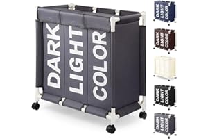 Rieeyrslza Cesto de Ropa con Ruedas de 3 Compartimentos 90L Grande Cesta de Lavandería con Ruedas Cestos para la Colada Tela Oxford Cesta Almacenaje Clasificado Multifuncional (Gris o2)
