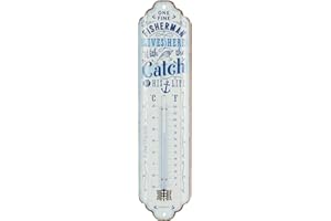 Nostalgic-Art Termometr retro, 7 x 28 cm, Fisherman Catch – pomysł na prezent dla wędkarzy, z metalu, styl vintage