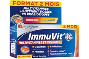 Forté Pharma - Immuvit'4G | Complément Alimentaire Vitalité et Immunité - 12 vitamines, 7 minéraux et 4 Ferments | 60 comprimés Tri-couches