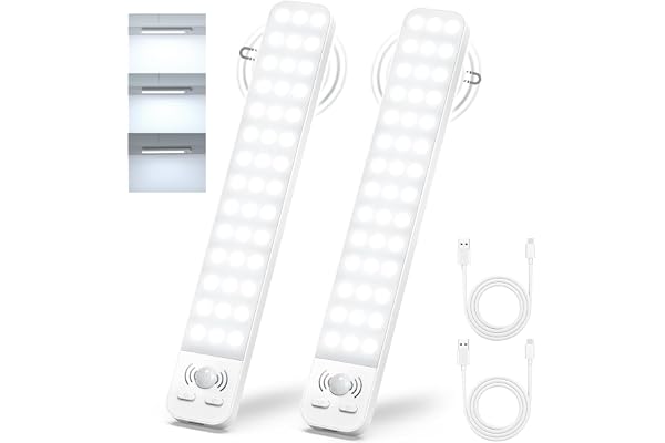 Ylatoial Lampe de Placard Lot de 2, LED Sous Meuble Cuisine 25cm 2000mAh Rechargeable 6500K 42LEDs Lampe de Placard Détecteur de Mouvement Luminosité Réglable Sans Fil pour Escalier Couloir Armoire