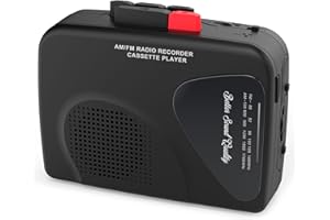 MERSOCO Lecteur Enregistreur de Cassettes Portable, Radio AM/FM, Haut-Parleur Intégré, Prise Casque, Clip Ceinture Inclus(Noir)