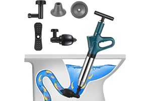 ALLILUYAA Pompa Stura Scarichi a Pressione, Sturatubi Aria Compressa con Barometro, Sturalavandini a Pressione con Quattro Diverse Ventose per Bagni Servizi Igienici Lavabi