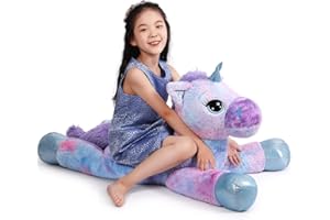 Yeqivo Unicornio Gigante Juguetes Peluche Grande Arcoíris Púrpura Unicornio Animales de Peluche（Azul,110CM