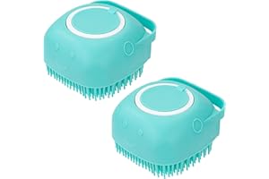 YSQEVN Cepillo de Baño para Perros y Gatos 2Pcs Cepillo de Aseo de Silicona con Dispensador de Champú Cepillo de Masaje para Mascotas