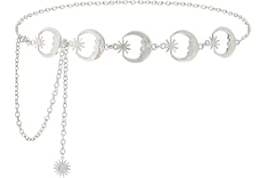 WERFORU Fashion Waist Chain Belt Women Girls Stars Moon Adjustable Metal Link Moon Decorative Belt