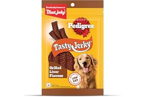 Pedigree Tasty Jerky Dog Treat, Grilled Liver Flavour, 70 g, Jerky-Style Treats for Bonding, Low-Fat and Rich-Protein* Dog Treats