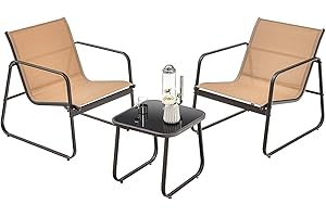 GIANTEX 3 TLG. Gartenmöbel Set, Balkonmöbel Kleiner Balkon, Lounge Möbel Outdoor, Balkon Möbel für 2 Personen, Gartenlounge 2 Stühle & Tisch, Garten Sitzgruppe Gartengarnitur aus Textilene wetterfest
