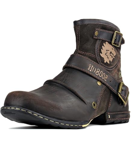 GATURA Stivali da Uomo e Donna Medievale Vintage Mid Calf - Punta Quadrata Tacco Chunky in Faux PU Pelle - Western Cowboy Cavaliere Lunghi, 35-48, Marrone
