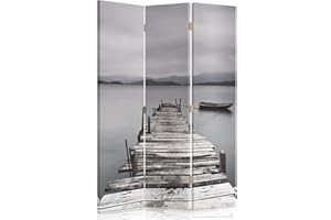 FEEBY FRAMES Feeby Biombo Puente Lago 3 Piezas 110x150 cm Unilateral Divisor Plegable Impresión en Lienzo Decoracion Separador de ambientes Moderno Diseño Habitación Salón Oficina Dormitorio Home Office Gris