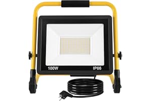 ‎FIVMEN FIVMEN Baustrahler 100W 8500LM LED Strahler Arbeitsleuchte mit Standgestell und 3m Kabel Stecker Baulampe Flutlicht Wasserdicht IP66 für Garage Werkstatt Baustelle, Kaltweiß