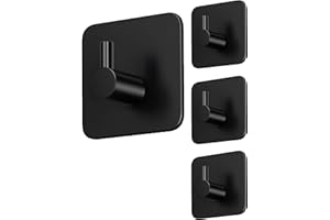 4smile ganchos adhesivos para pared, set de 4 unidades, negro - Colgadores adhesivos resistentes e impermeables, colgador toalla baño de acero inoxidable - Ganchos adhesivos, toallero sin taladrar