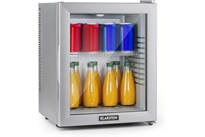 Klarstein Brooklyn Mini Frigo, Frigo Portatile da Camera, Frigorifero Piccolo Silenzioso da Ufficio, Mini Frigo Bar con Illuminazione Interna e Ripiani Rimovibili, Frigo Bar da Campeggio 12-18°C, 23L
