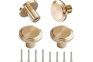 MOXYOY 4 Pcs Round Cabinet Knobs,25mm Round Dresser Drawer Knobs,Gold Brass Drawer Knob,Single Hole Cupboard Door Handles,Door Knob and Handles,for Home Decorating, Cupboard, Wardrobe
