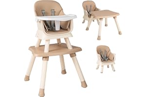 COSTWAY 6 w 1 krzesełko do karmienia dla niemowląt, krzesło do jadalni, stół edukacyjny, stół z klocków, zestaw do siedzenia dla dzieci, wysokie krzesło z pasem bezpieczeństwa i zdejmowaną tacą