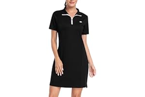 JINSHI Women's Golf Tennis Dress Short Sleeve Stretch Casual Sports Workout Athletic Polo Dresses with Zip Pockets
