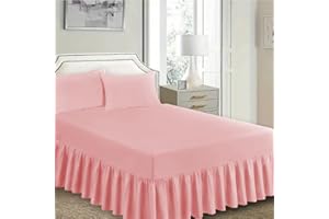 Ziya Homes Fitted Valance Sheets - Polycotton Frilled Bed Skirt, Anti Allergic, Extra Deep, Easy Care (Pink, King)