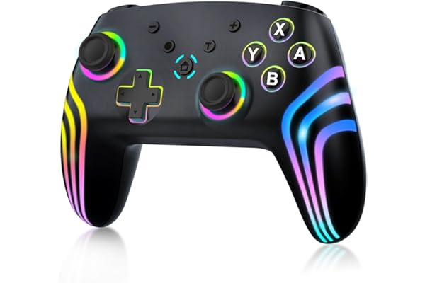 MYSTILUCK Mando Pro Inalámbrico para Switch/Switch 2/Lite/OLED/PC | Iluminación RGB 7 Colores Cambiables, Gatillos Efecto Hall, Giroscopio 6 Ejes, Vibración Doble, Turbo, Diseño Ergonómico