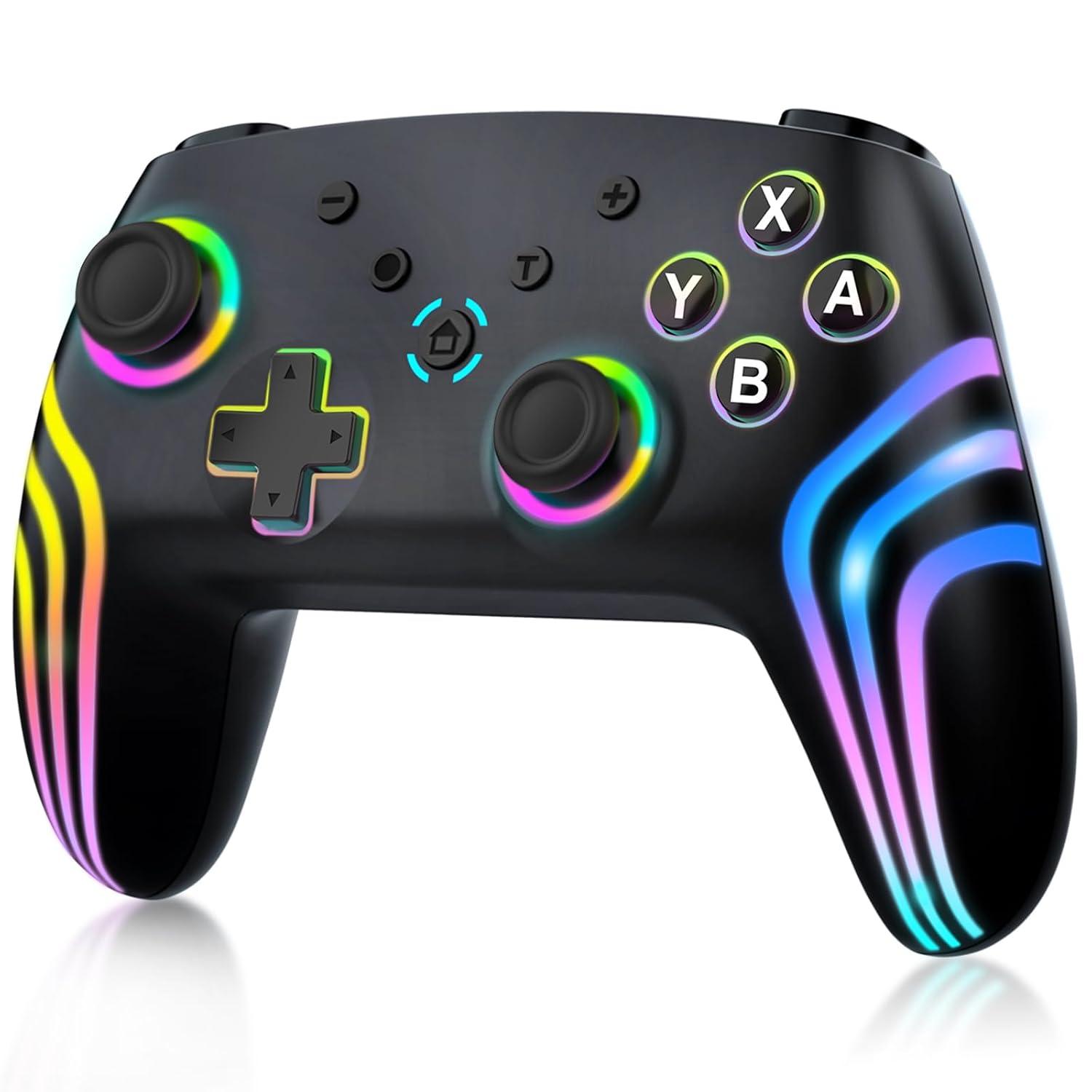 MYSTILUCK Manette Pro Sans Fil Compatible avec Switch/Switch 2/Lite/OLED/PC | RGB-verlichting met 7 wisselende kleuren, Hall-effect, gyroscoop 6 assen, dubbele vibratie, turbo, ergonomisch design